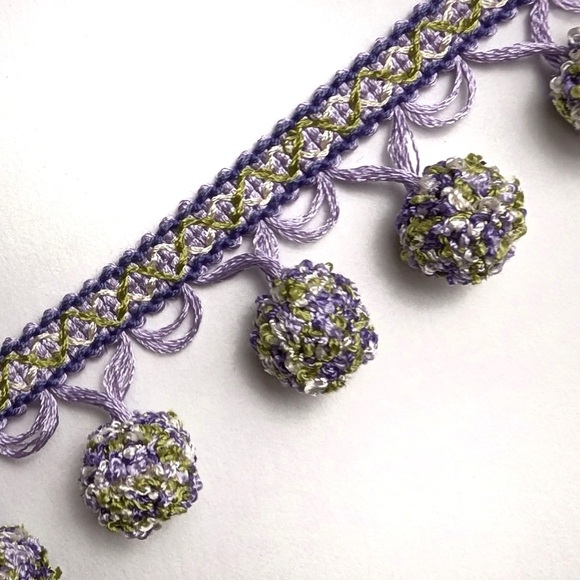 Interior Designer pom pom sewing trim 4.75 yards green & purple color combo - Picture 1 of 5